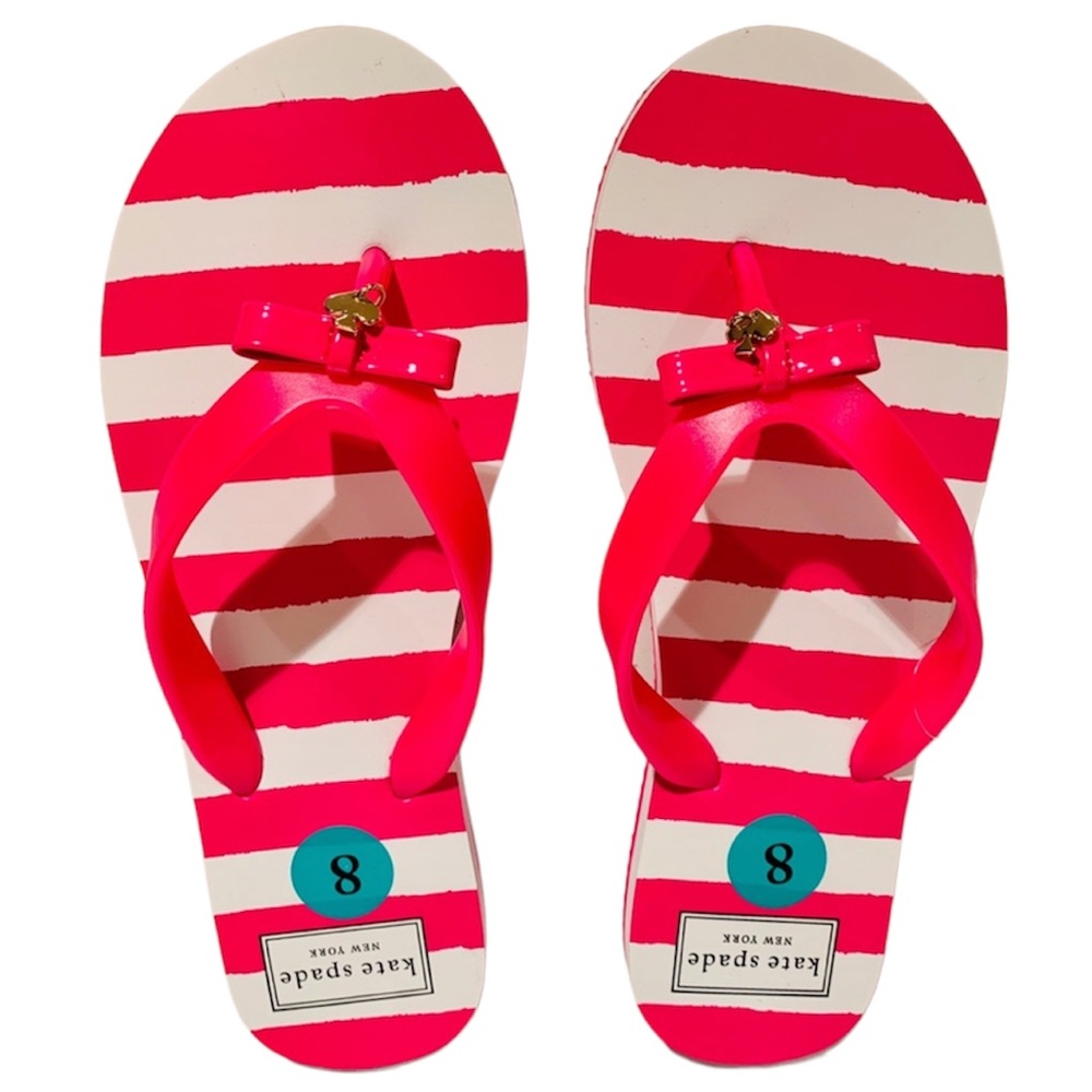 Kate Spade Flip Flops Pink and White Stripes